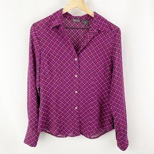 New York & Company Checkered Button-up Top Medium